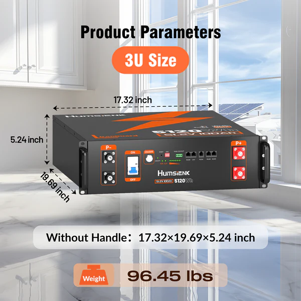 Batería de LifePo4 48v, HUMSIENK, 100Ah, 5.12KWH, Rack - Imagen 2